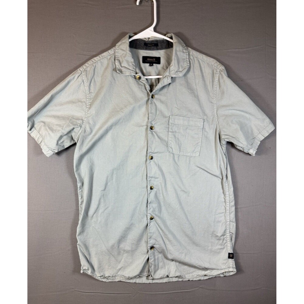 Roark Classic Fit Men's Short Sleeve Solid Gray Cotton Button-Up Shirt Size M